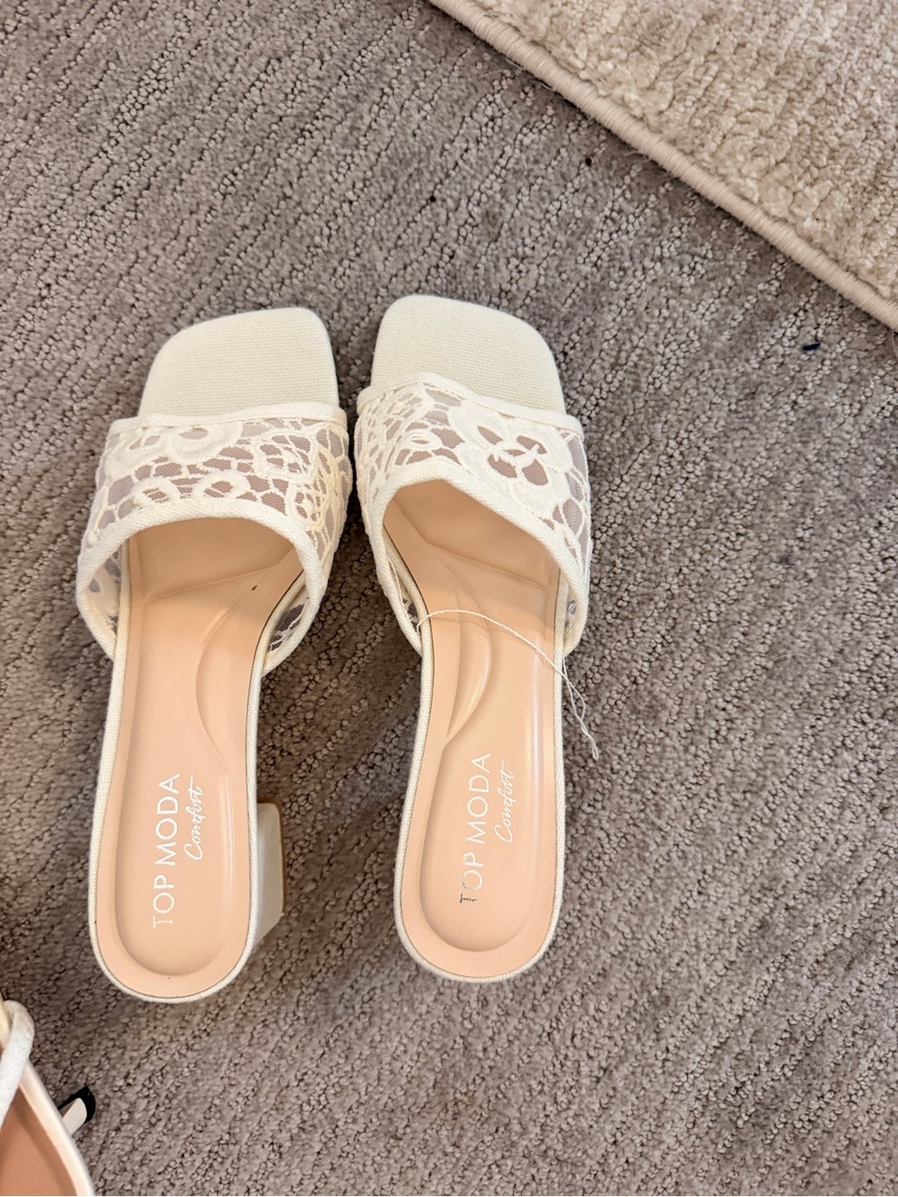 TOP Moda Ivory Lace Slip-On Mules